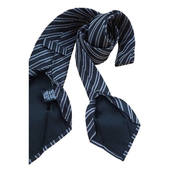 HUGO BOSS SELECTION TRIFOLD Black Striped Silk Tie ITALY 62"/ 3.2" EC - Picture 3 of 8